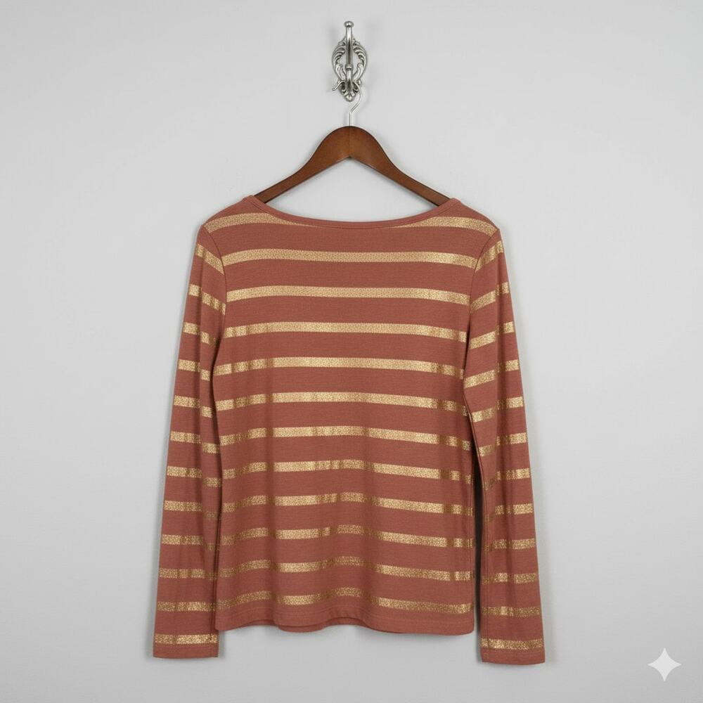 LOFT · Large · Mauve & Rose-Gold Metallic Striped Long Sleeve Shirt · Cotton